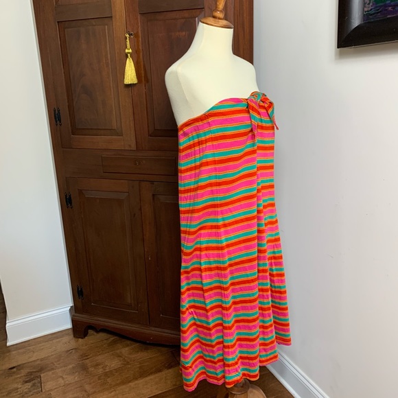 Kenzo Paris red pink green stripe strapless dress - Picture 7 of 10